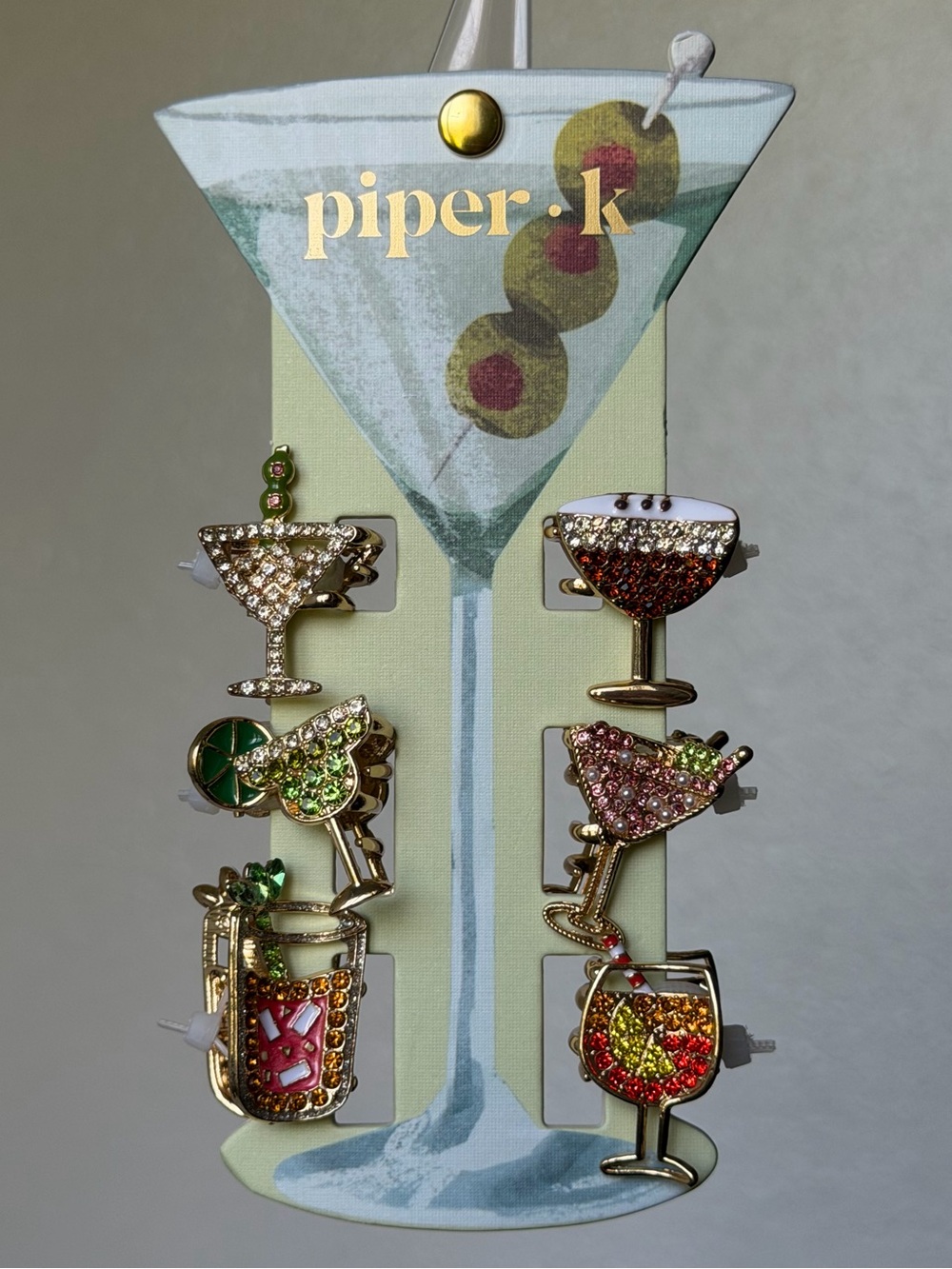 Piper-K Cocktail Martini Olive Summer Rehinestone Espresso  Clips Set